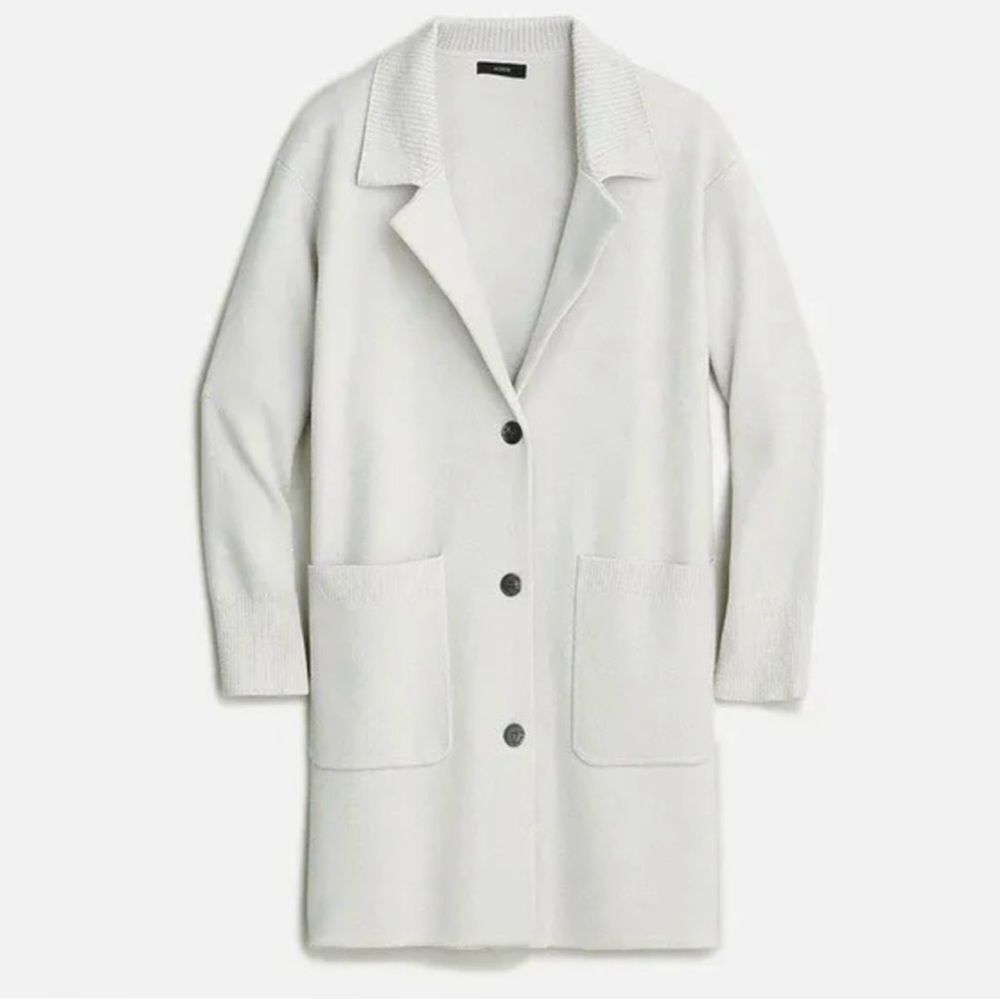 J.Crew Size XS Heather Dove Gray Button Front Mid-Length Collared Sweater Jacket